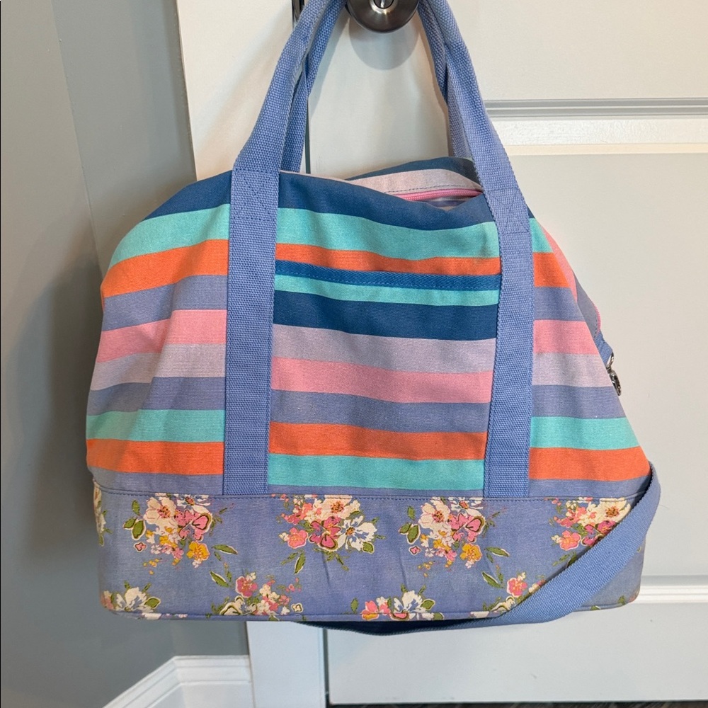 Matilda Jane floral Multicolor Striped weekender canvas Tote **holds tons!** - Picture 4 of 8